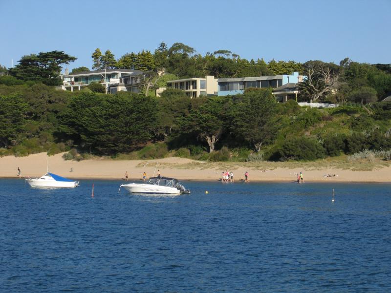 Portsea - Portsea Pier and foreshore at Weeroona Bay: View from pier south-east towards coast
