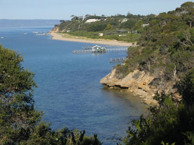 Portsea - Point Franklin: View east along coast towards Shelly's Beach and Point McArthur