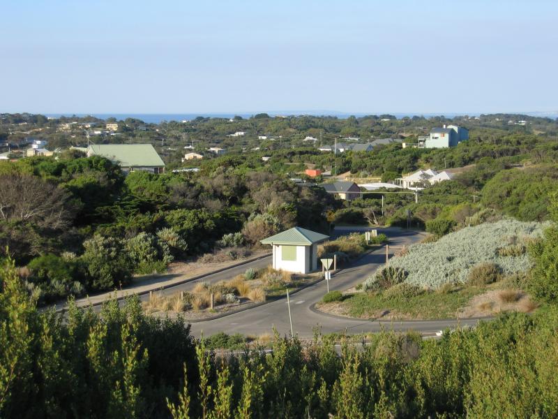 Portsea - Portsea Surf Beach, Back Beach Road: View north-east along Back Beach Rd from Observation Car Park