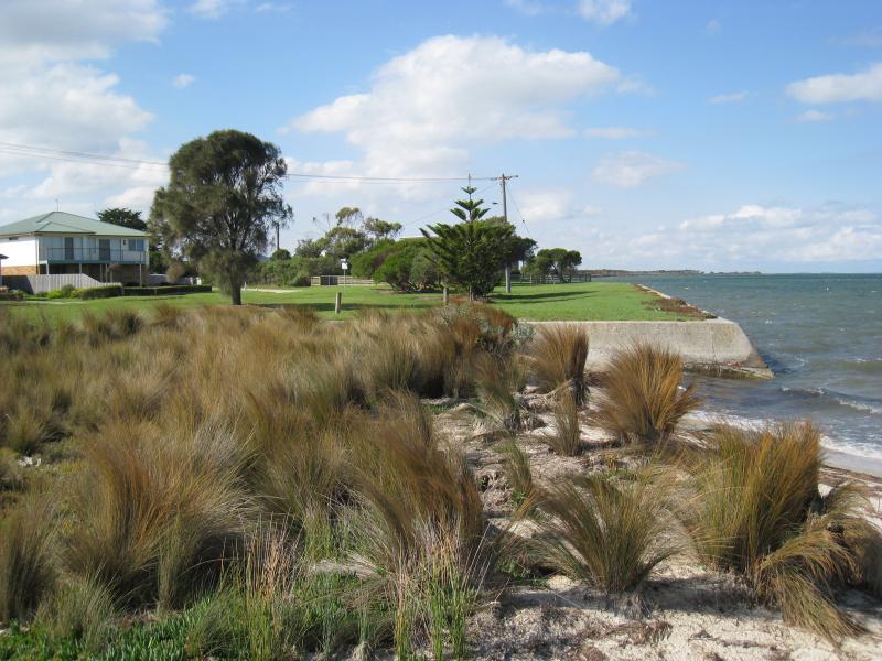 Port Welshpool - Port Welshpool Wharf and surrounding foreshore, Lewis Street near eastern end: View east along foreshore