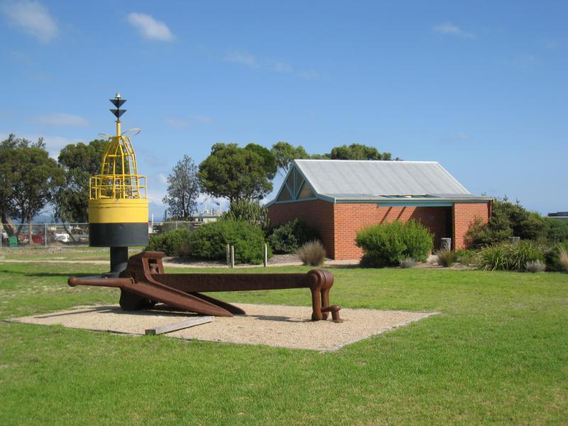 Port Welshpool - Foreshore and beach along southern side of Lewis Street: Toilets, anchor and navigational buoy near Turnbull St