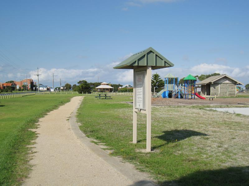 Port Welshpool - Foreshore and beach along southern side of Lewis Street: Playground, view east along foreshore near Dobson St