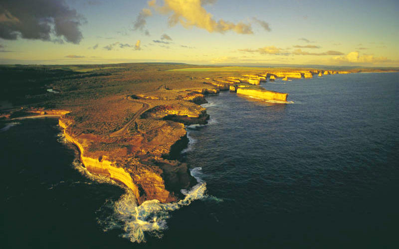 Great Ocean Road coast - Aerial view east along coast towards Mutton Bird Island
