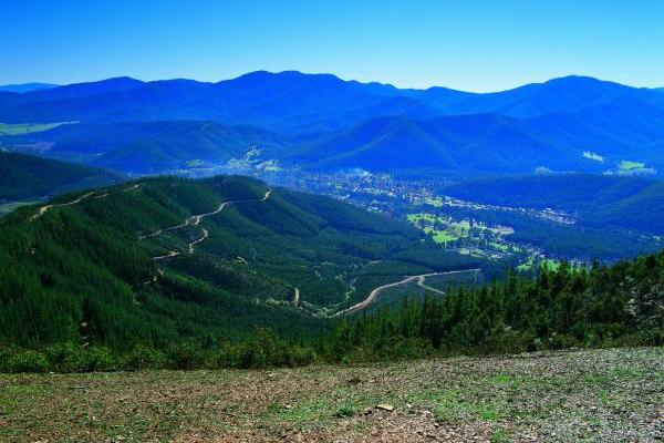 Alpine Region - View down to Bright from surrounding mountains