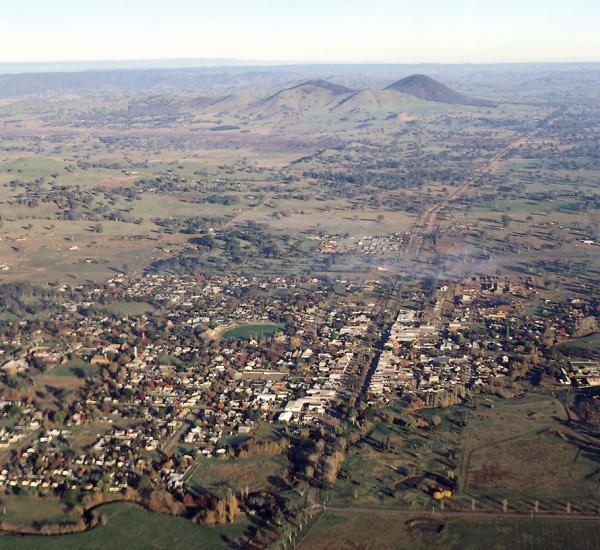 Lake Eildon, Mansfield & Mt Buller - Aerial view of Mansfield, looking west