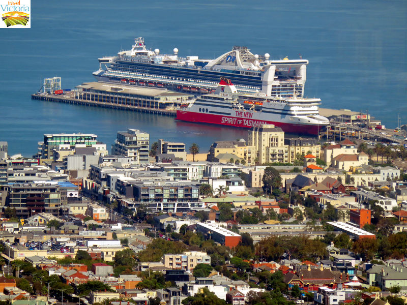 Melbourne Skydeck, Southbank - Spirit of Tasmania and a cruise ship docked at Station Pier, Port Melbourne