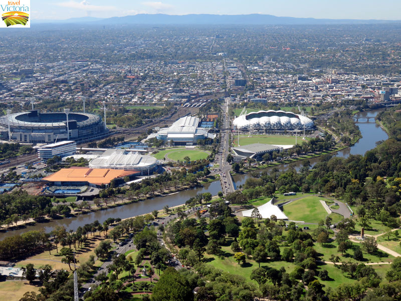 Melbourne Skydeck, Southbank - MCG, Melbourne Park, AAMI Park, Yarra River and Sidney Myer Music Bowl