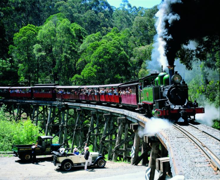 The Dandenongs - Puffing Billy going over bridge at Belgrave