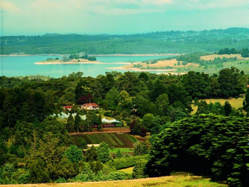 The Dandenongs - Puffing Billy railway with Cardinia Reservoir in the background