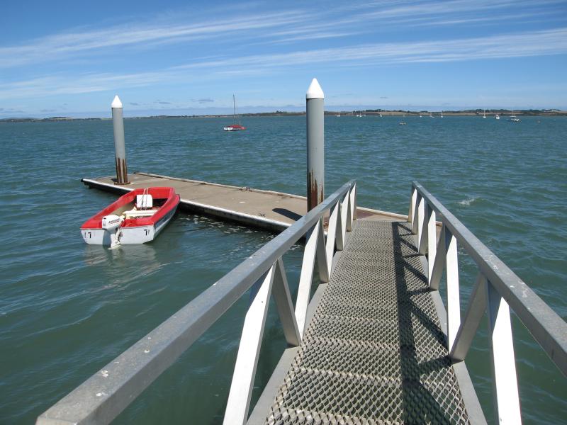 Rhyll - Boat ramp, Rhyll Jetty and coast along southern section of Beach Road - View along jetty at boat ramp