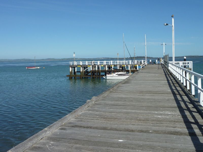 Rhyll - Boat ramp, Rhyll Jetty and coast along southern section of Beach Road: View along Rhyll Jetty