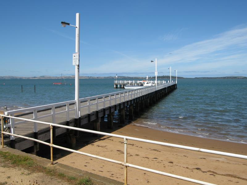 Rhyll - Boat ramp, Rhyll Jetty and coast along southern section of Beach Road - View along Rhyll Jetty from foreshore