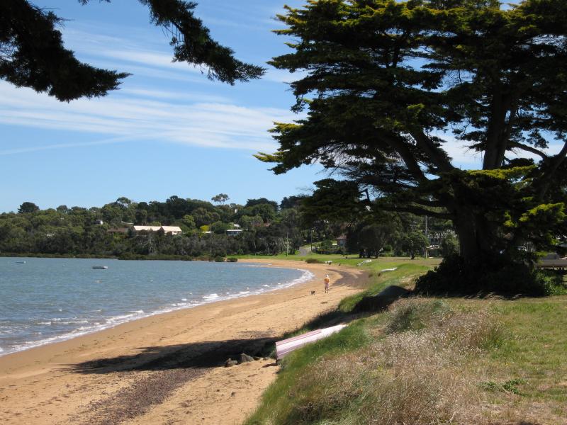 Rhyll - Boat ramp, Rhyll Jetty and coast along southern section of Beach Road: View west along coast, west of Rhyll Jetty