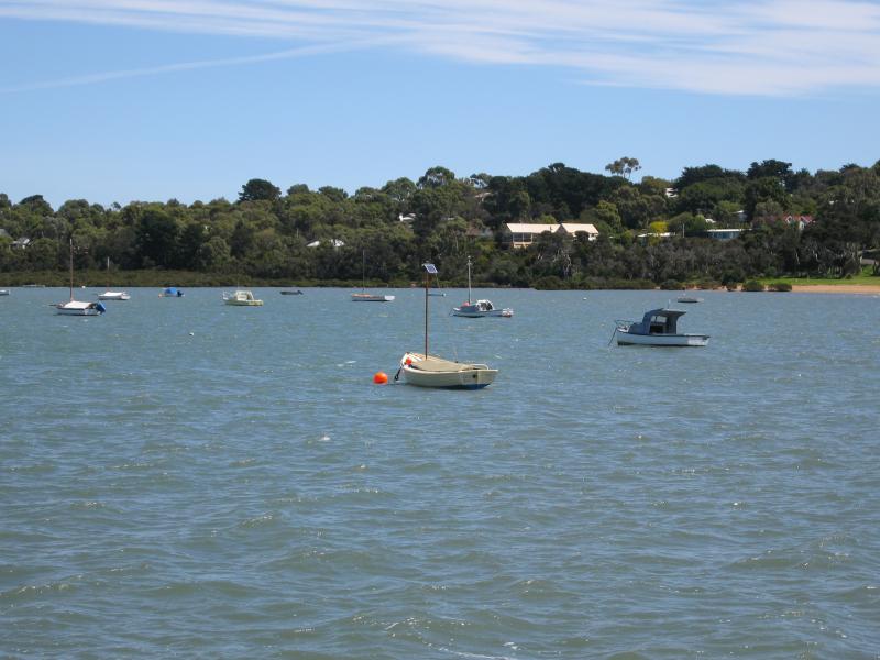 Rhyll - Boat ramp, Rhyll Jetty and coast along southern section of Beach Road: View south-west across Reid Bight