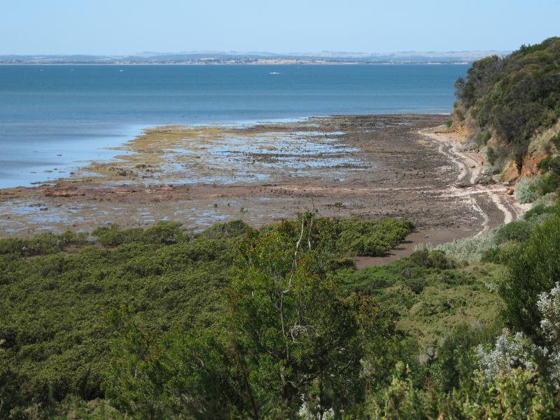 Rhyll - Rhyll Inlet: View east along coast from northern end of Walton St