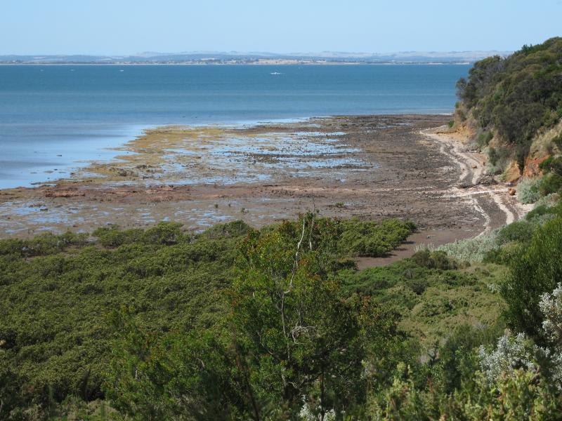 Rhyll - Rhyll Inlet - View east along coast from northern end of Walton St