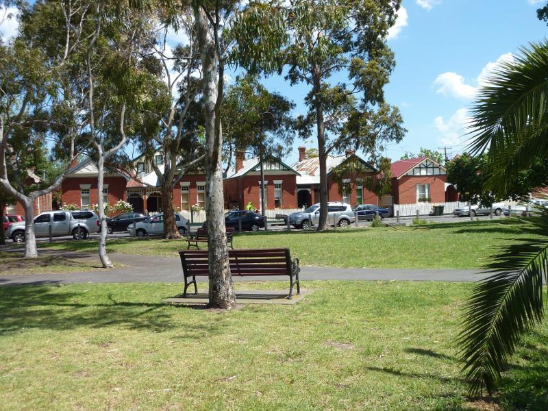 Richmond - Golden Square Bicentennial Park, Madden Grove: View south through park towards Parkville St