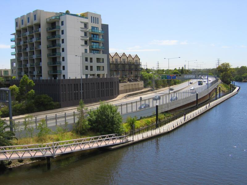 Richmond - Yarra River along southern border of Richmond with South Yarra: View east along Monash Fwy and Yarra River from Church Street Bridge