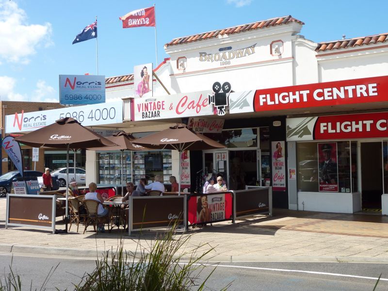 Rosebud - Shops and commercial centre, Point Nepean Road: Vintage Bazaar & Cafe at old Broadway Theatre, Pt Nepean Rd at Rosebud Pde