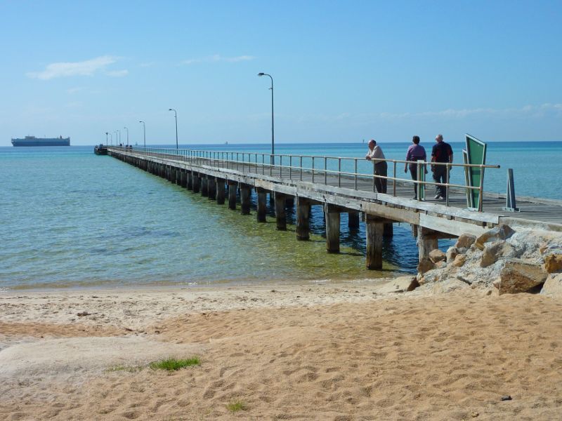 Rosebud - Rosebud Pier, Jetty Road: View along pier from beach