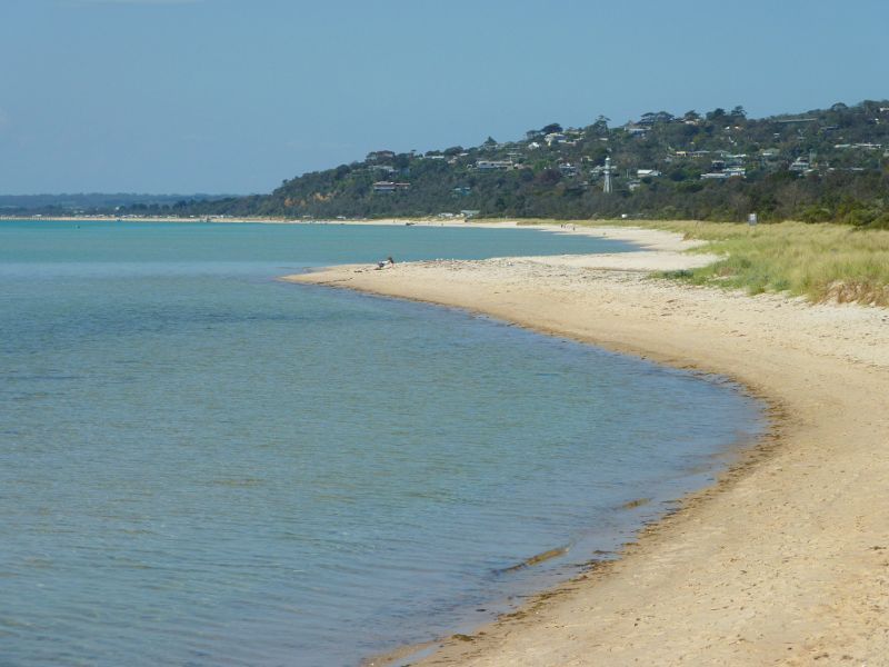 Rosebud - Rosebud Pier, Jetty Road: Easterly view along beach towards McCrae