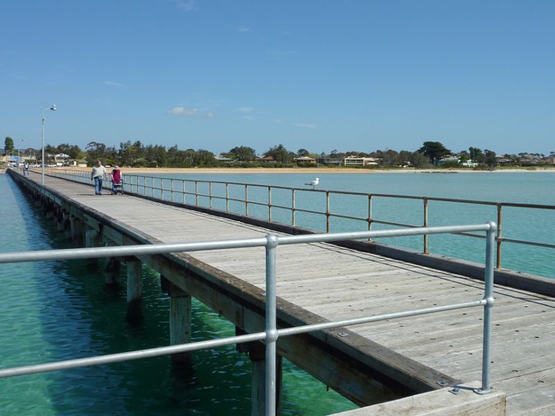 Rosebud - Rosebud Pier, Jetty Road: View along pier back to shore