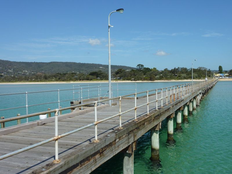 Rosebud - Rosebud Pier, Jetty Road: View along pier back to shore