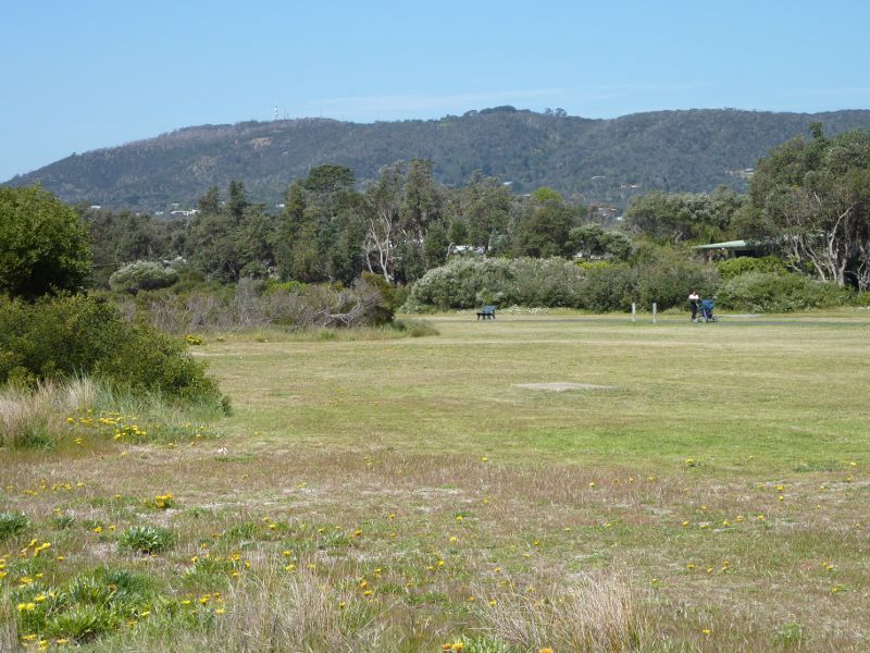 Rosebud - Foreshore reserve and Bay Trail on west side of Rosebud Pier: View through foreshore reserve towards Arthurs Seat