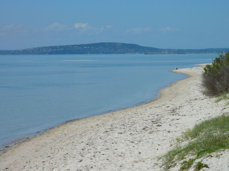 Rosebud - Beach at C.R. Coleman Park: View across beach towards Mt Martha