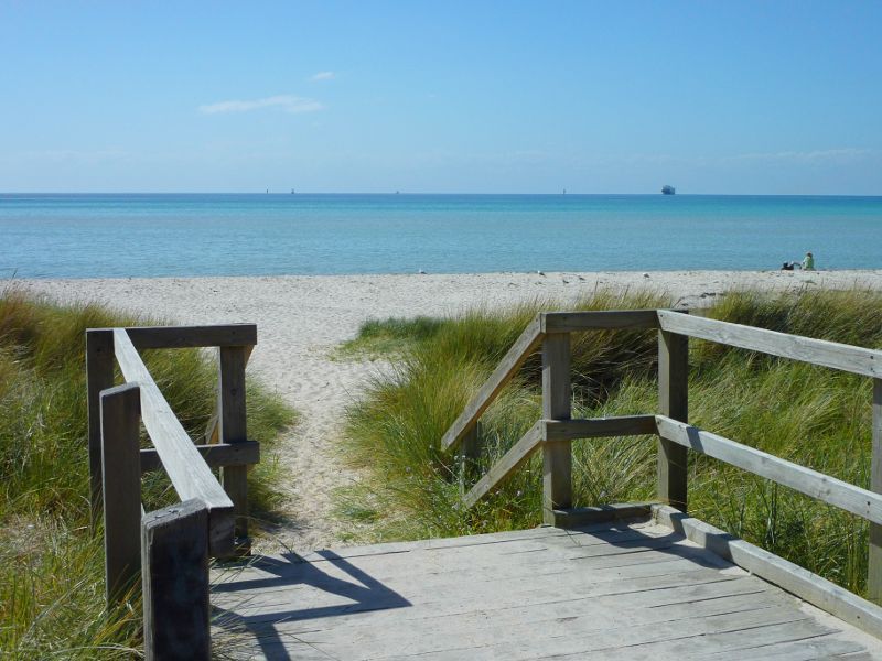 Rosebud - Foreshore reserve and Bay Trail on east side of Rosebud Pier: Steps from Bay Trail down to beach opposite Murray-Anderson Rd