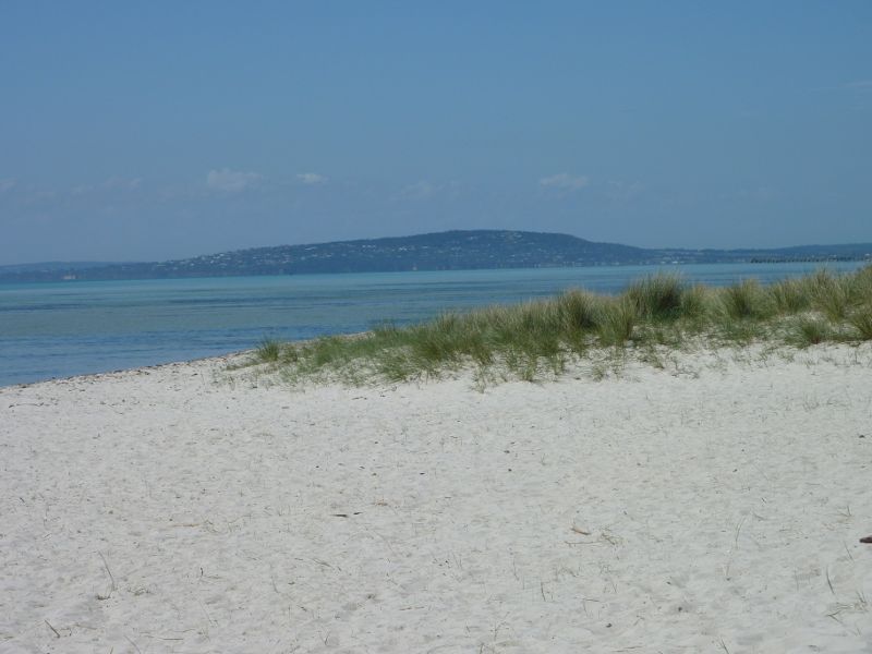 Rosebud - Beach and foreshore reserve east of Percival Street, Capel Sound: View across beach towards Mt Martha
