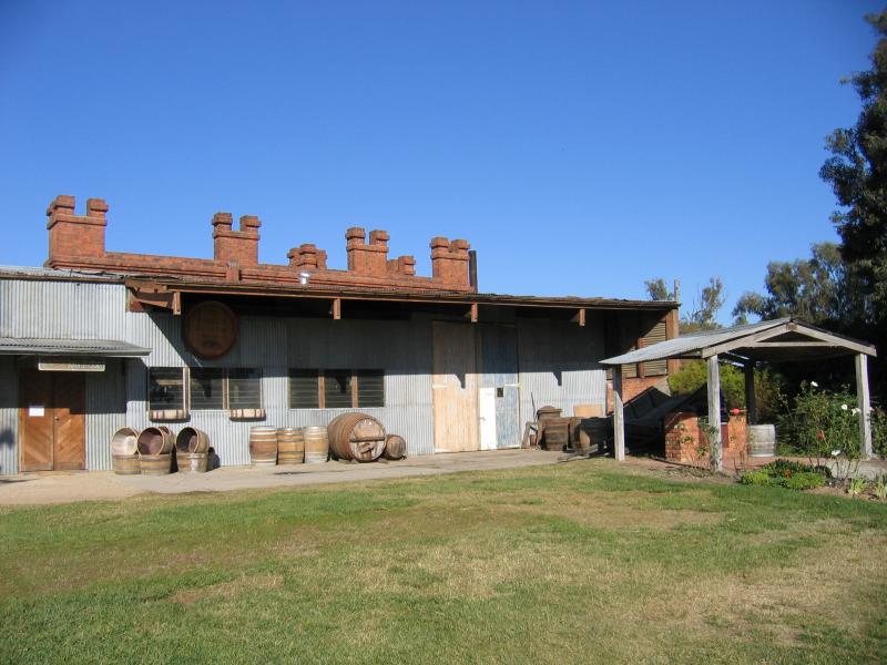 Rutherglen - All Saints Winery, Wahgunyah: Old sheds and wine casks