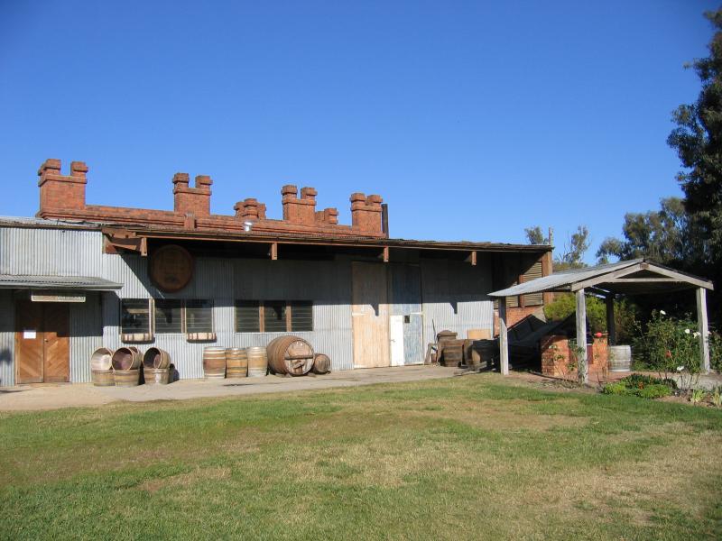 Rutherglen - All Saints Winery, Wahgunyah - Old sheds and wine casks