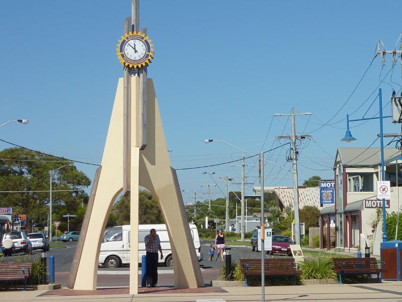 Rye - Commercial centre and shops, Point Nepean Road: Clocktower, view south across Point Nepean Rd at Napier St