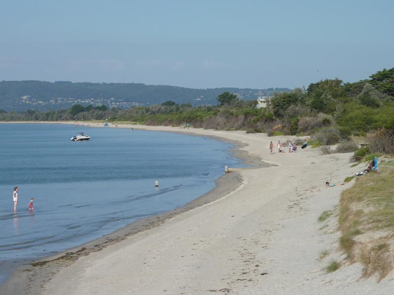 Rye - Beach on east side of Rye Pier: View east along beach