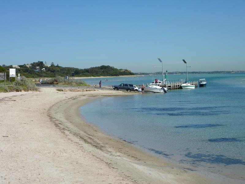 Rye - Foreshore, beach and boat ramp on west side of Rye Pier - View west along beach towards boat ramp