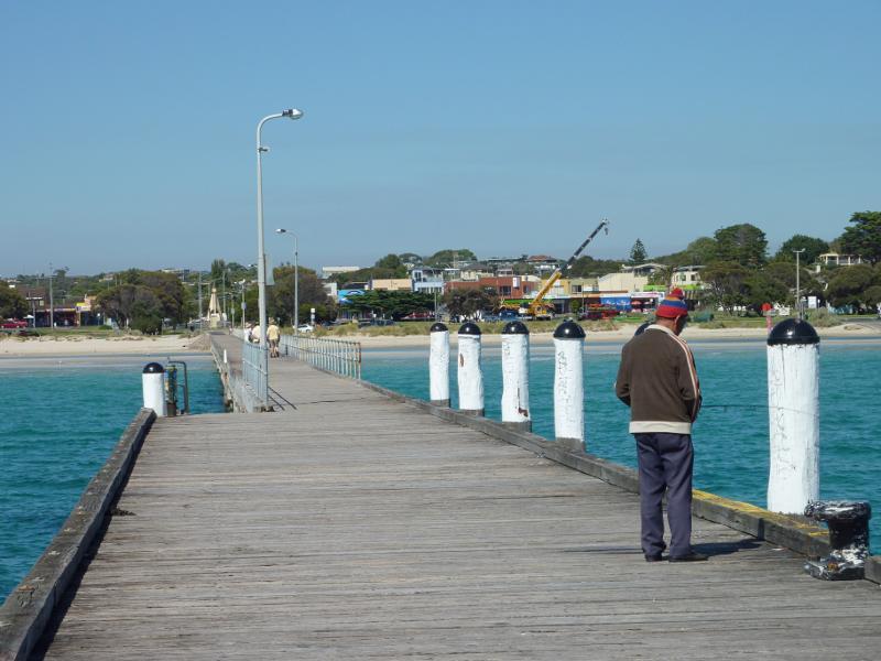 Rye - Views of foreshore, beach and bay from Rye Pier: View south along pier near its northern end