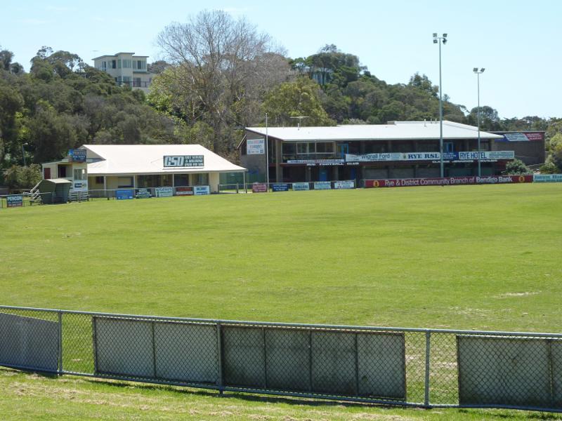 Rye - R.J. Rowley Recreation Reserve, Melbourne Road: View across oval towards Clarrie Jennings Pavilion