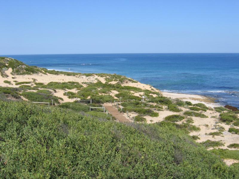 Rye - Number 16 Beach, Tasman Drive at Browns Road: View east along coast from walking track to beach