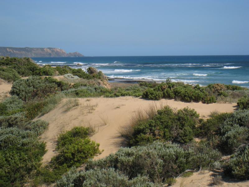 Rye - St Andrews Ocean Beach, Paradise Drive at St Andrews Beach: View south-east across foreshore dunes towards Cape Schanck
