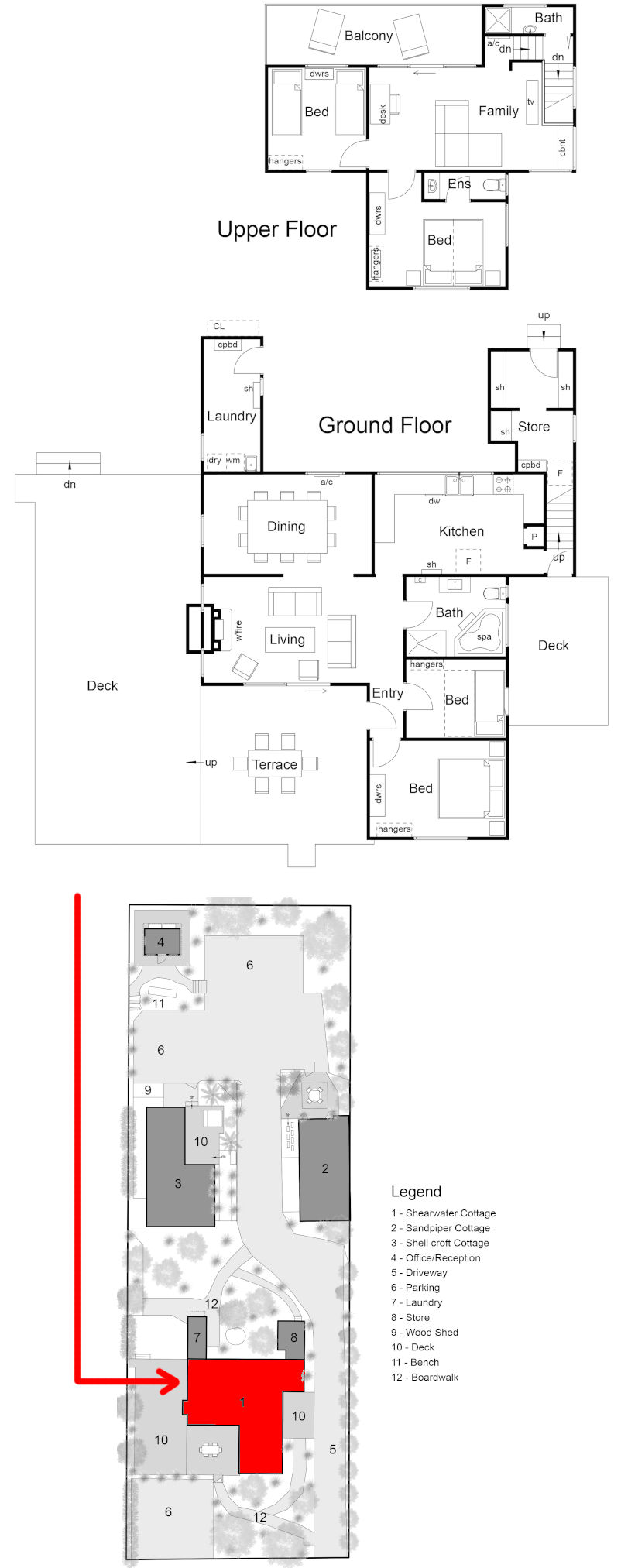 Blue Moon Cottages - Shearwater Cottage - Floor plan