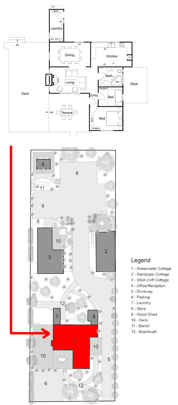 Blue Moon Cottages - Shearwater Cottage - Floor plan