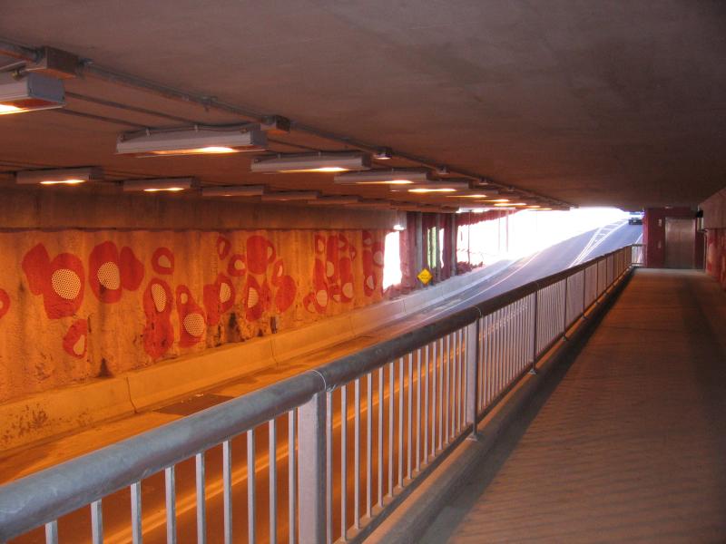 Safety Beach - Martha Cove canal entrance on coast and Marine Drive tunnel: View along tunnel under canal