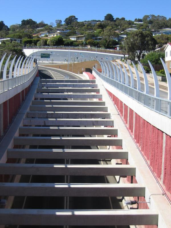 Safety Beach - Martha Cove canal entrance on coast and Marine Drive tunnel: View north along Marine Dr at northern end of tunnel towards Bruce Rd