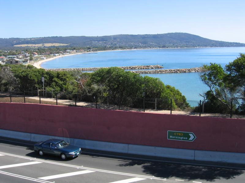 Safety Beach - Views from around Bruce Road: View south-west across Bruce Rd at Marine Dr towards beach and Arthurs Seat