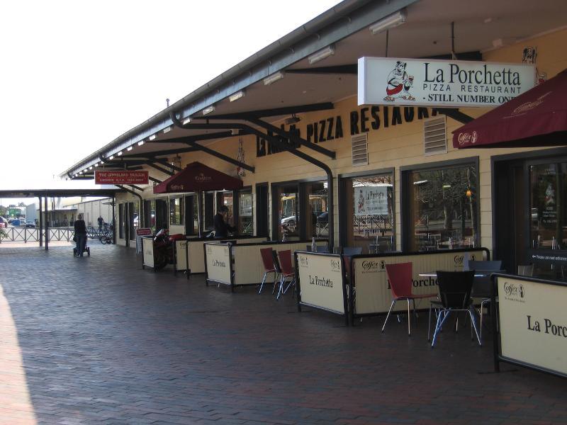 Sale - Commercial centre and shops, Cunninghame Street and Raymond Street: La Porchetta restaurant, view west along Cunninghame St Mall towards Desailly St