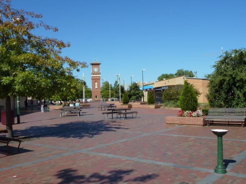 Sale - Commercial centre and shops, Cunninghame Street and Raymond Street: View east along Cunninghame St Mall from near Desailly St