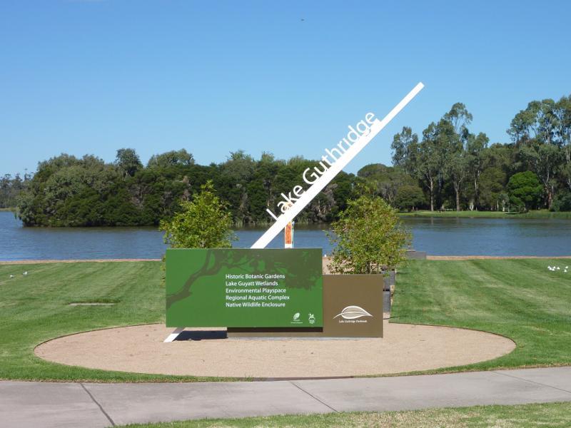 Sale - Lake Guthridge and surroundings: Lake Guthridge sign, McIntosh Dr at Foster St
