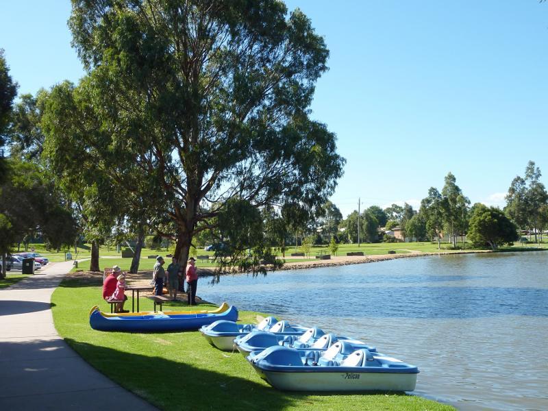 Sale - Lake Guthridge and surroundings: View north along lake beside McIntosh Dr towards paddle boats