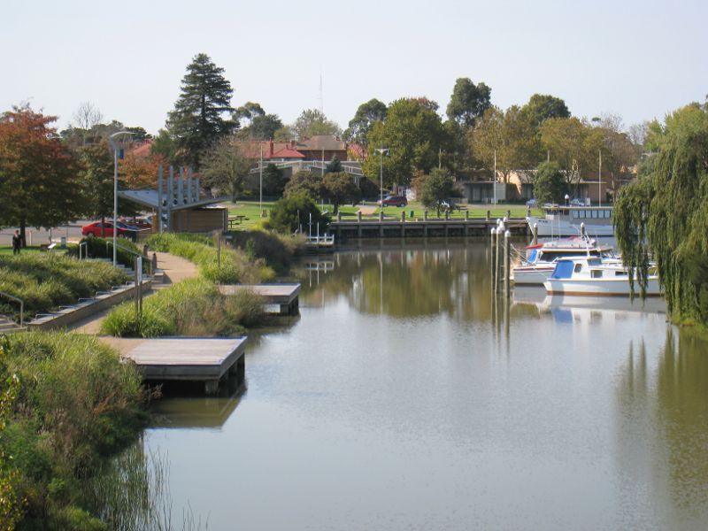 Sale - Port of Sale precinct, Canal Road and McMillan Street along Flooding Creek: View east along canal from bridge at Park St